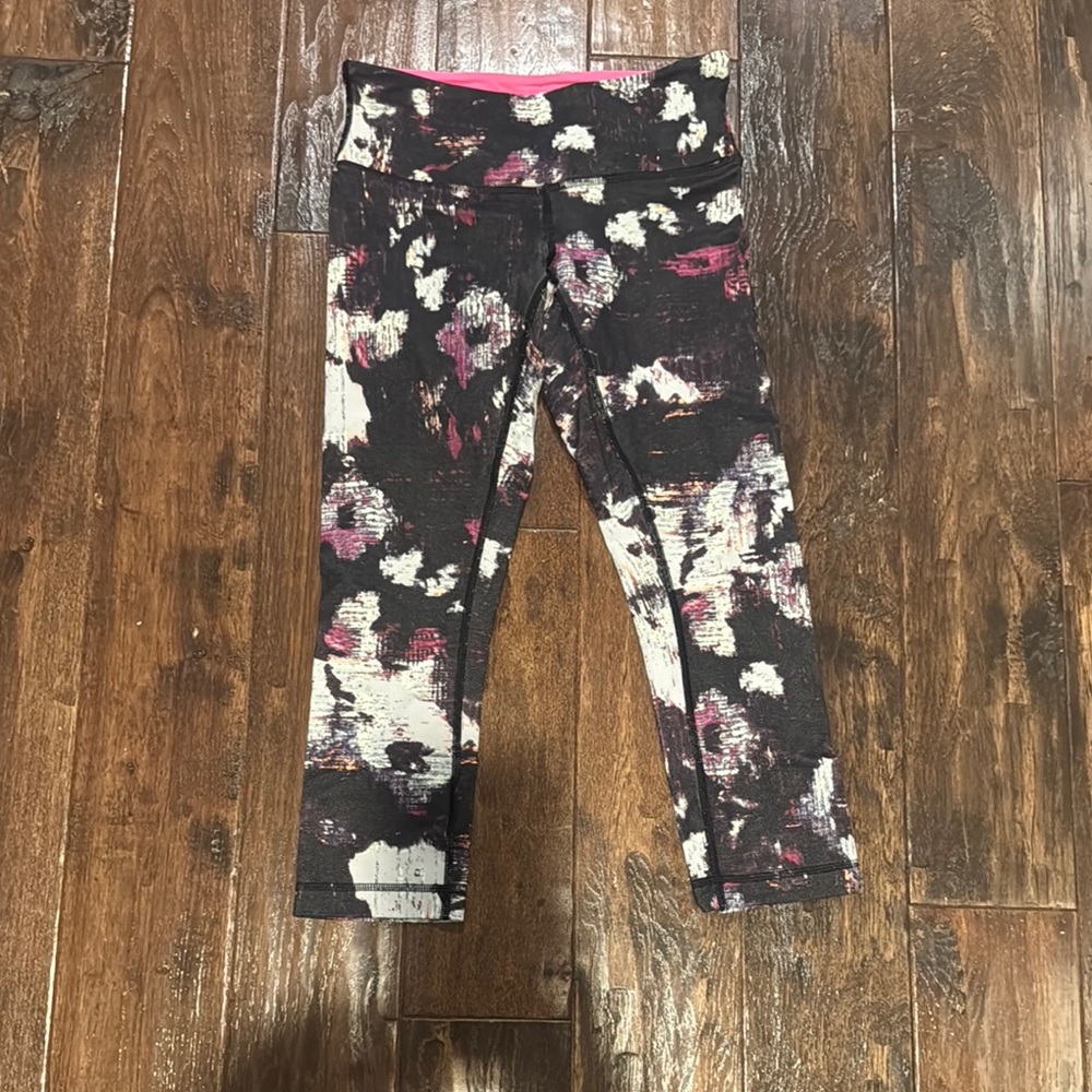 Lululemon Athletica Black and Pink Floral Leggings